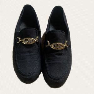 Black fabric moccasins